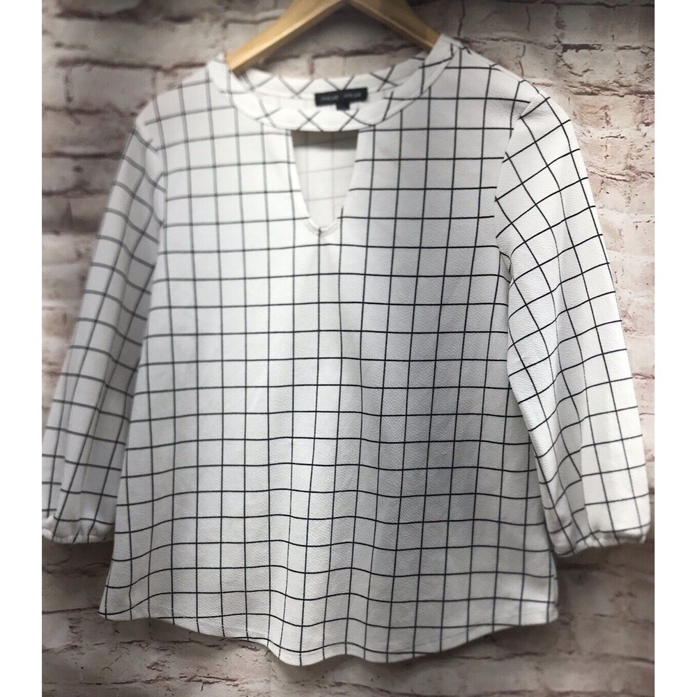 Moa Moa Womens Blouse Size Large 3/4 Sleeve Key Hole Check
